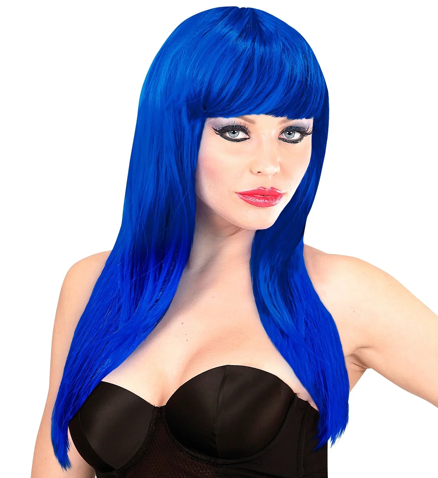 Peluca Azul Larga con Flequillo Pelucas Azules Widmann