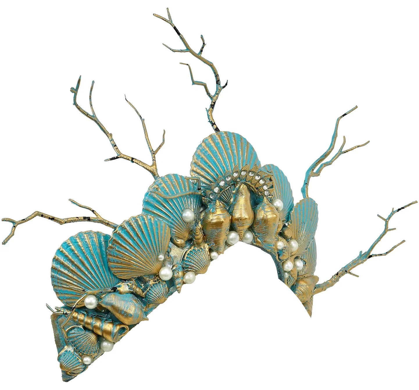 Diadema de Sirena Dorada con Conchas y Perlas Sirena Widmann