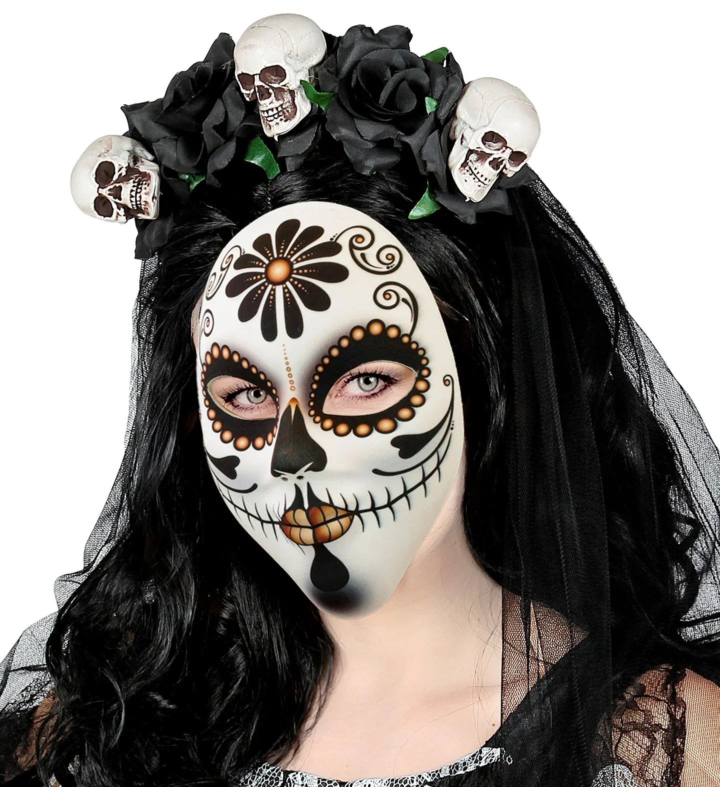 Máscara de Catrina Día de los Muertos de Tela Rígida Catrina Widmann