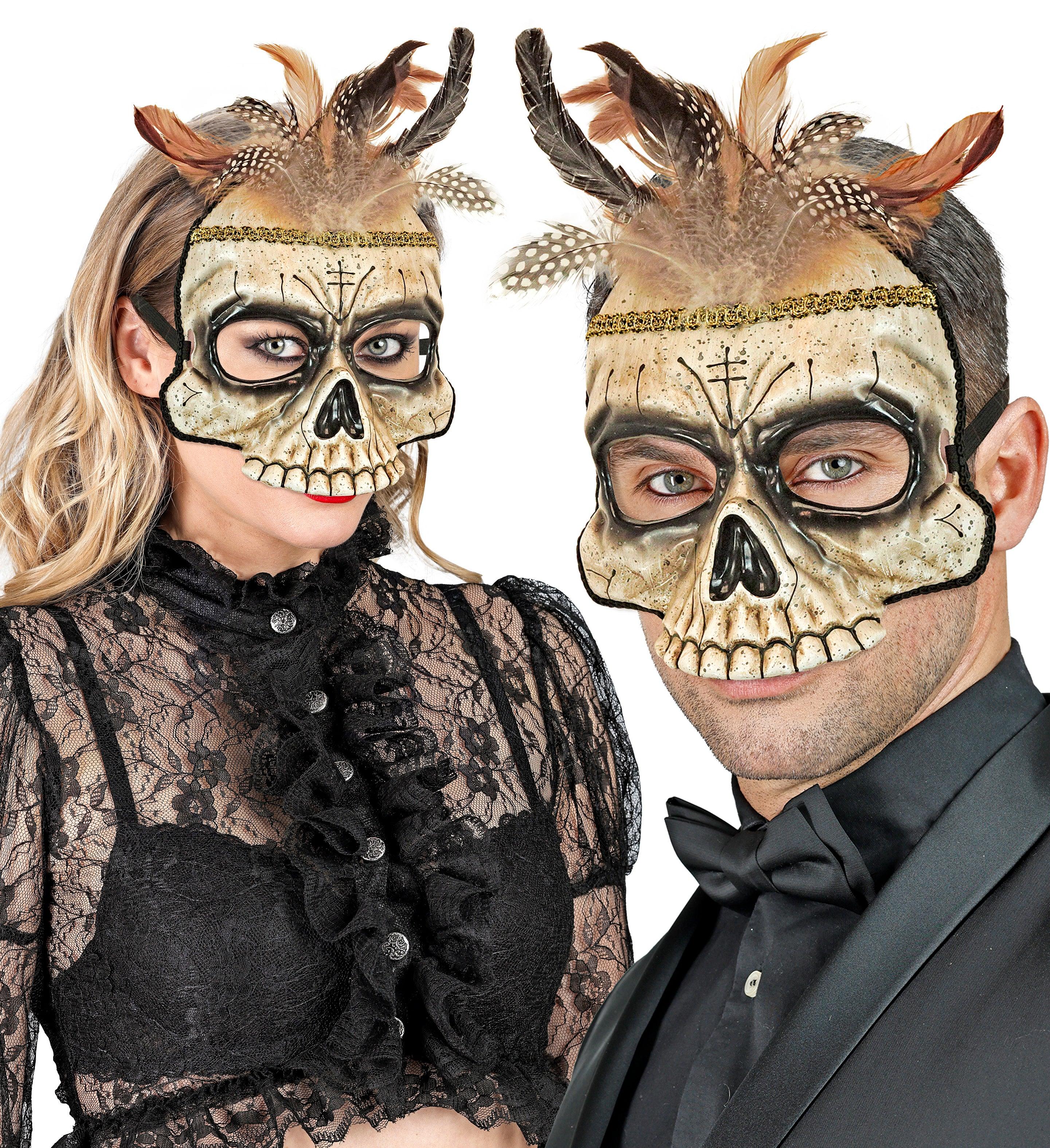 Máscara de Calavera de Chamán Vudú con Plumas Máscaras Halloween Widmann