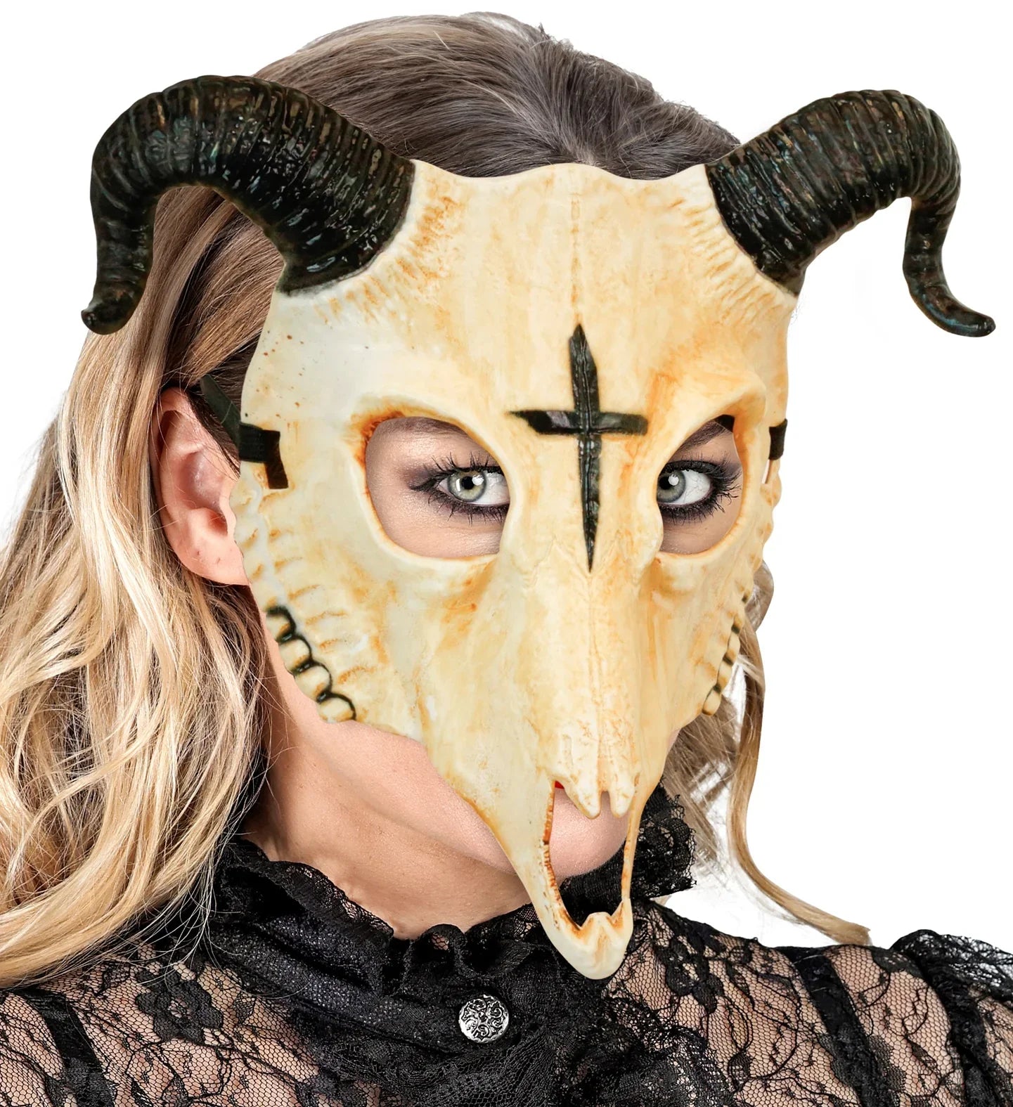 Máscara de Calavera de Carnero Sátanico con Cuernos Máscaras Halloween Widmann