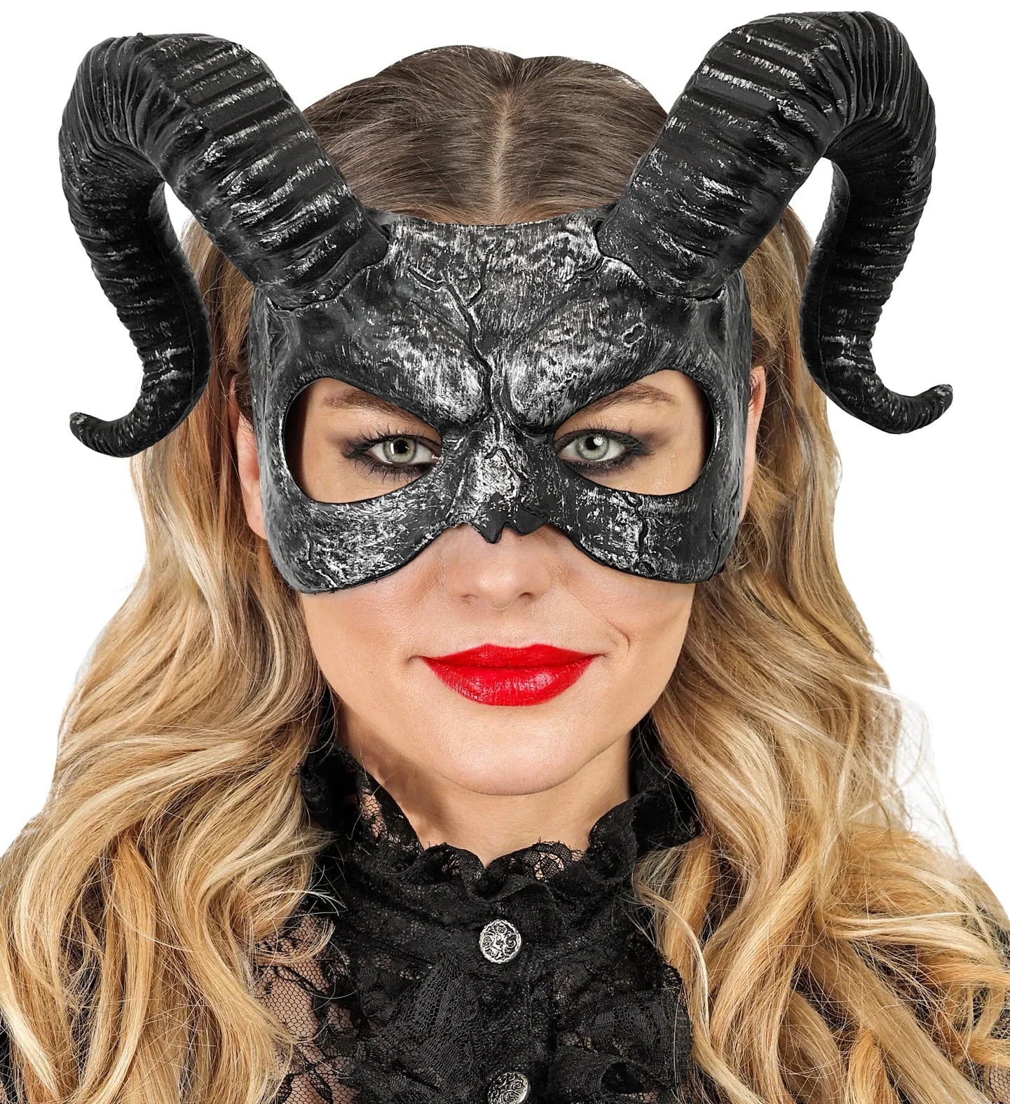 Antifaz de Diablo Negro con Cuernos Máscaras Halloween Widmann