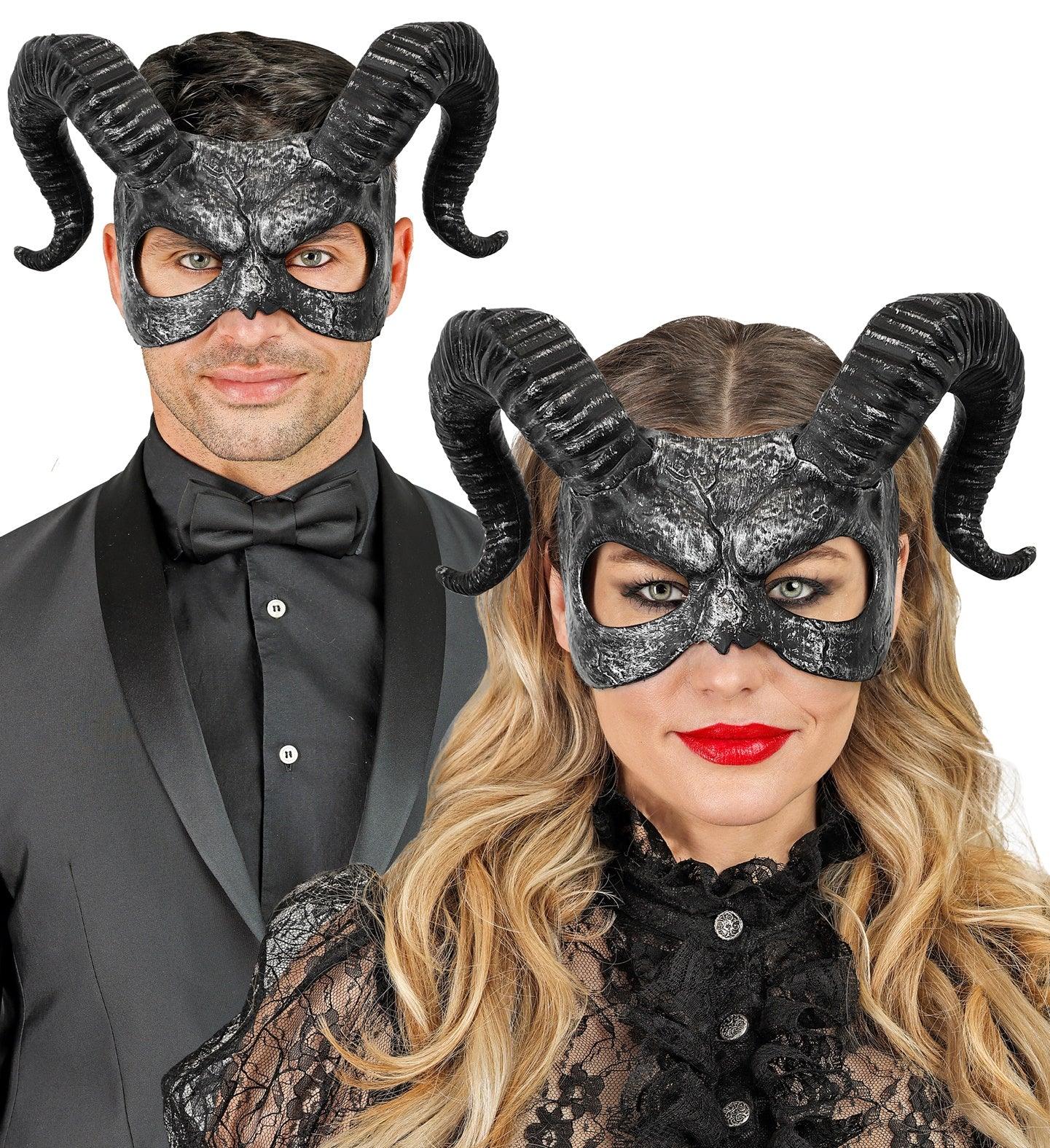 Antifaz de Diablo Negro con Cuernos Máscaras Halloween Widmann