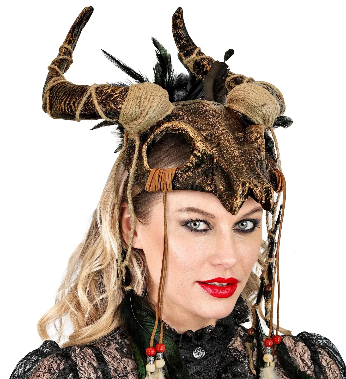 Máscara de Chamán con Calavera con Cuernos y Plumas Máscaras Halloween Widmann