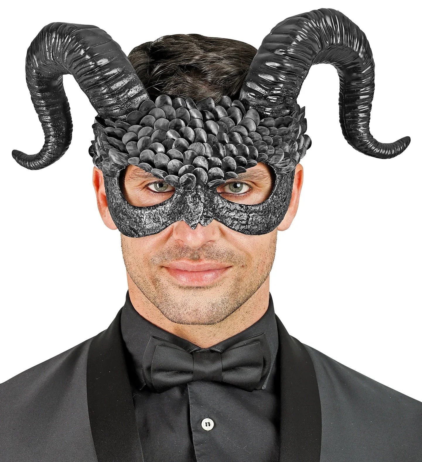 Antifaz de Ángel Caído Negro con Cuernos Máscaras Halloween Widmann