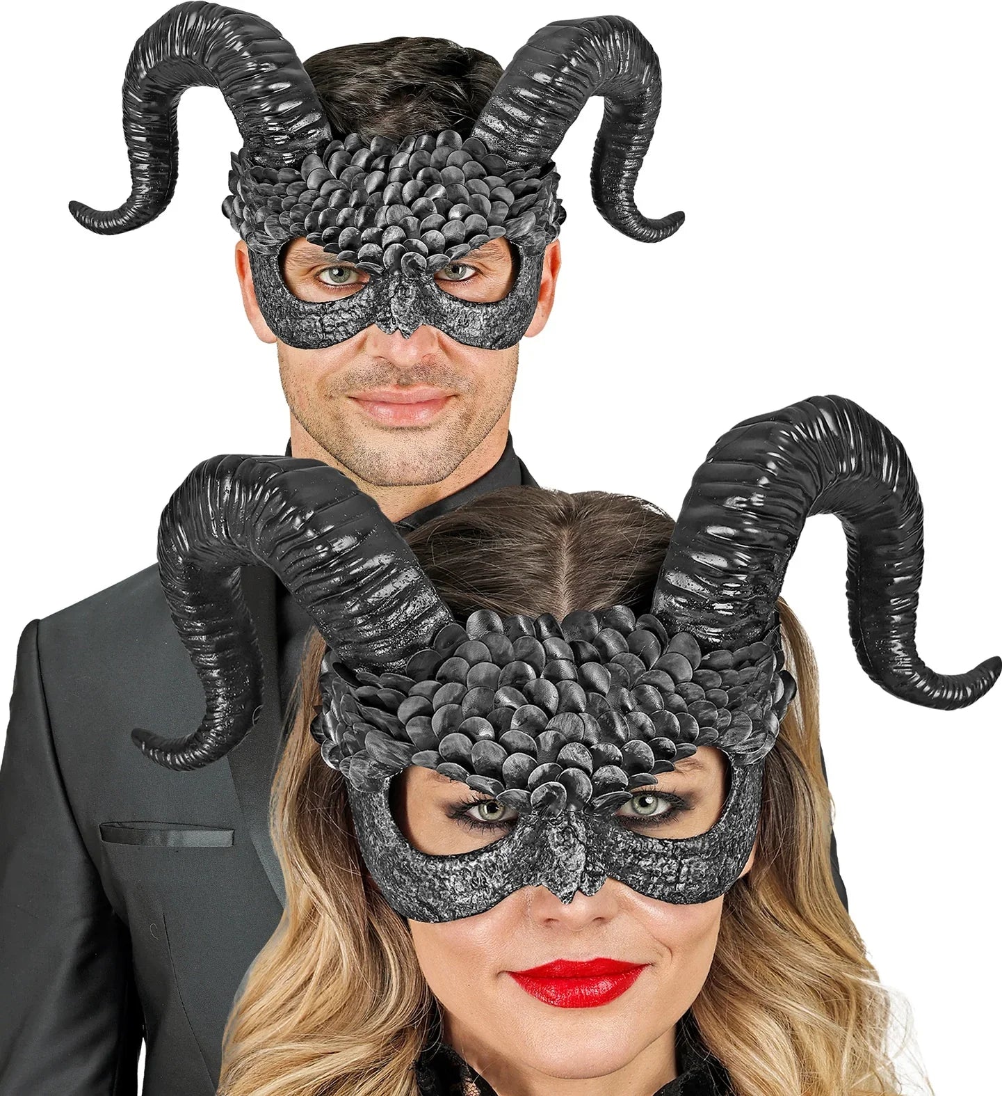 Antifaz de Ángel Caído Negro con Cuernos Máscaras Halloween Widmann