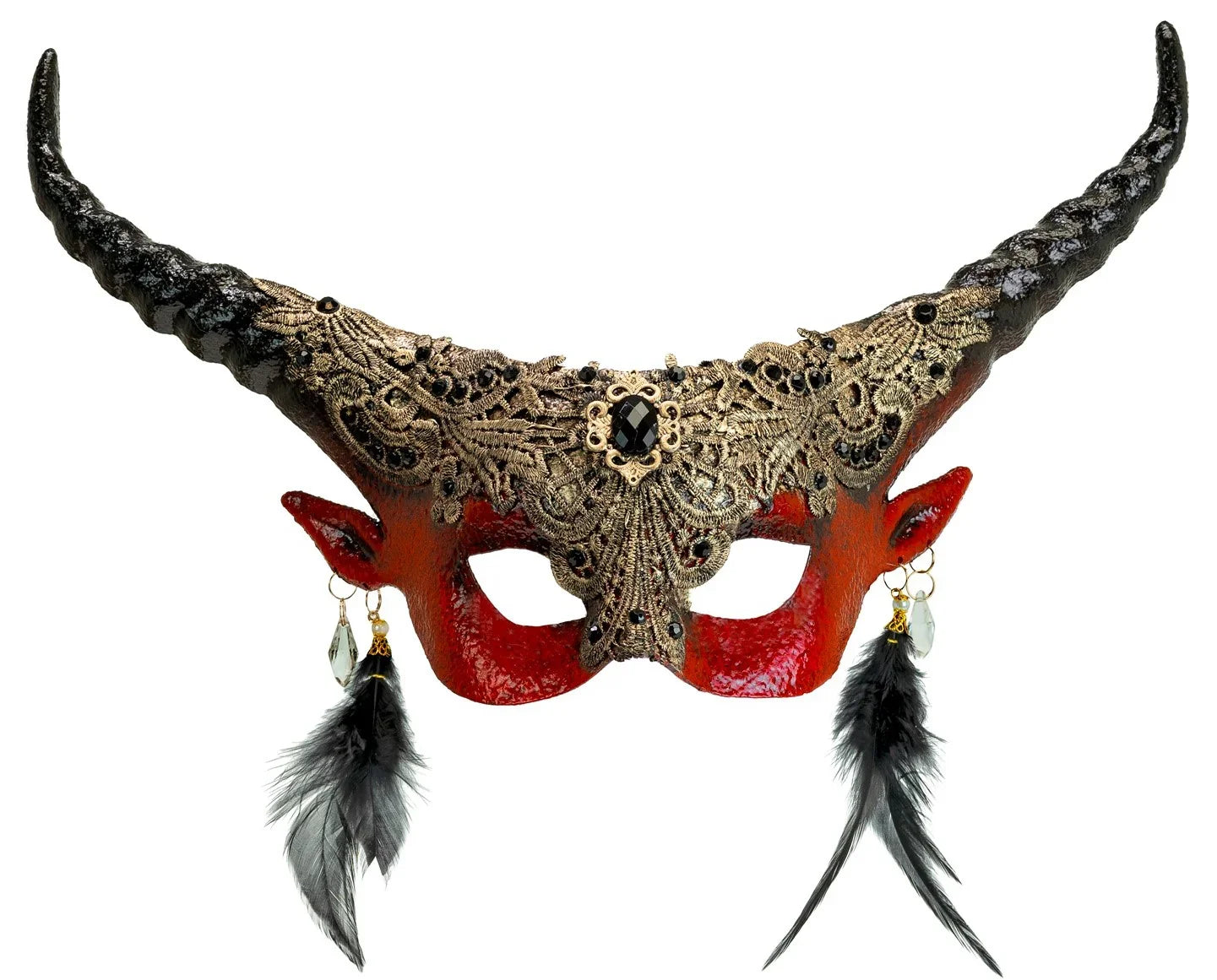 Antifaz de Diablo Rojo con Cuernos y Pedrería Máscaras Halloween Widmann