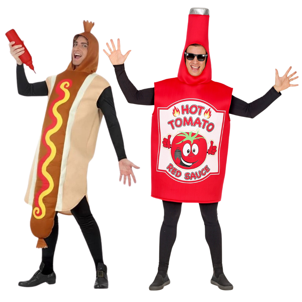 Costumi in Coppia di Hot Dog e Bottiglia di Ketchup