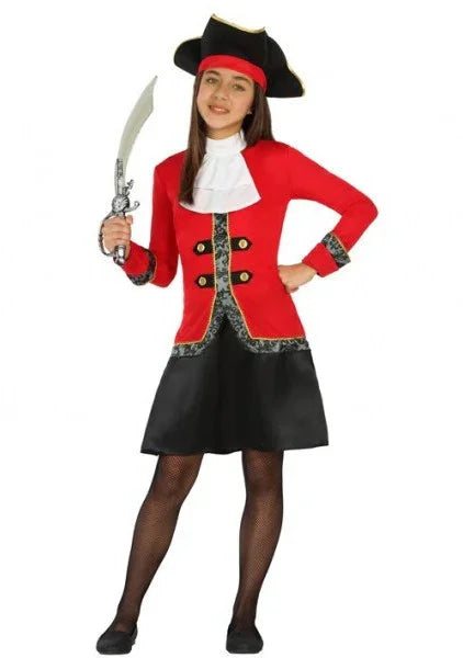 Disfraz de Bucanera en rojo para niña Piratas Infantiles Atosa