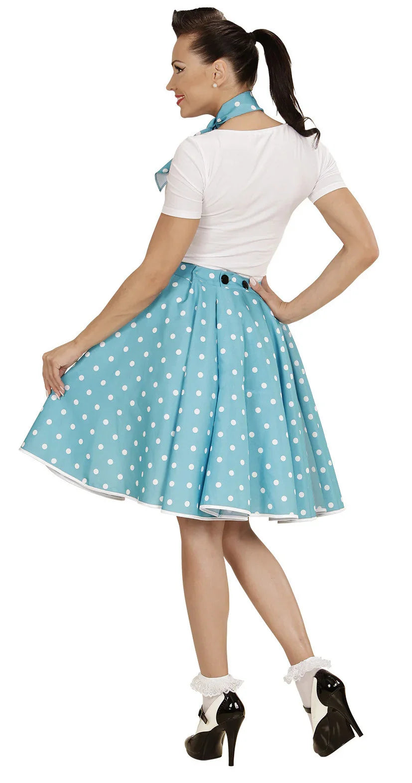 Falda de Lunares con Pañuelo Turquesa Grease y Años 40 - 50 Widmann