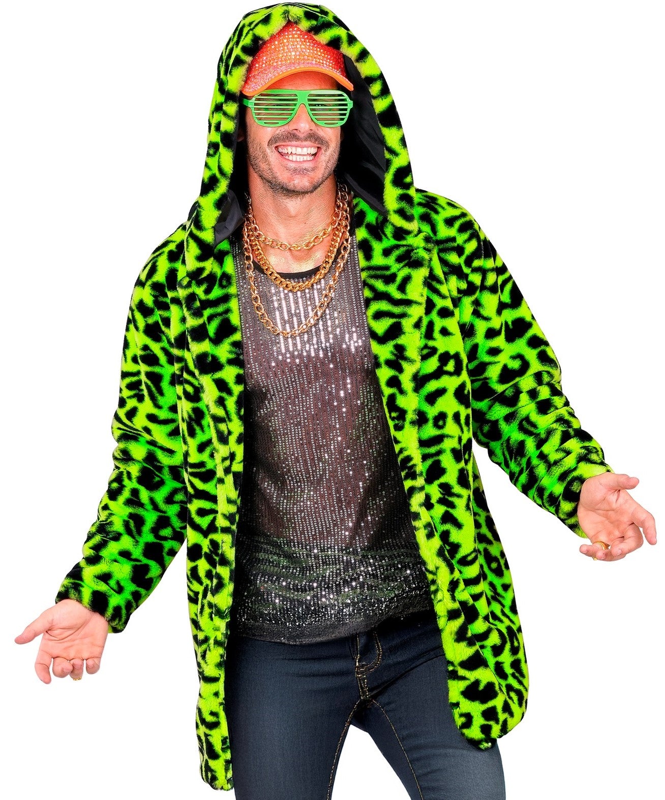 Chaqueta de Peluche de Leopardo Verde Neón para Adulto