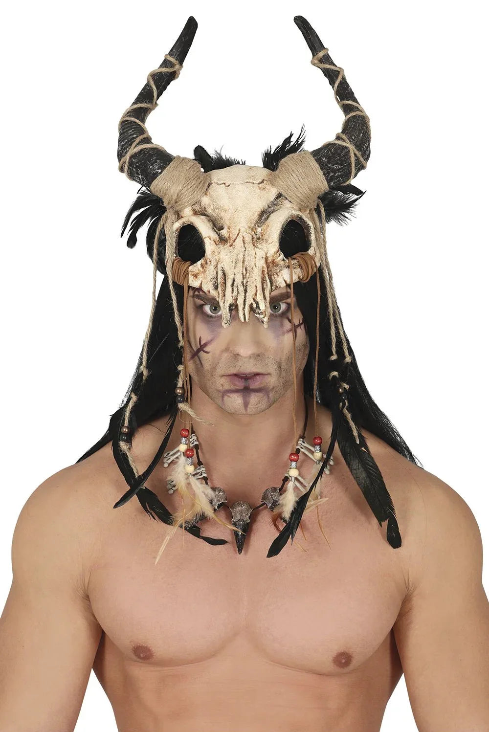 Media Máscara de Cráneo Animal con Cuernos Máscaras Halloween Guirca