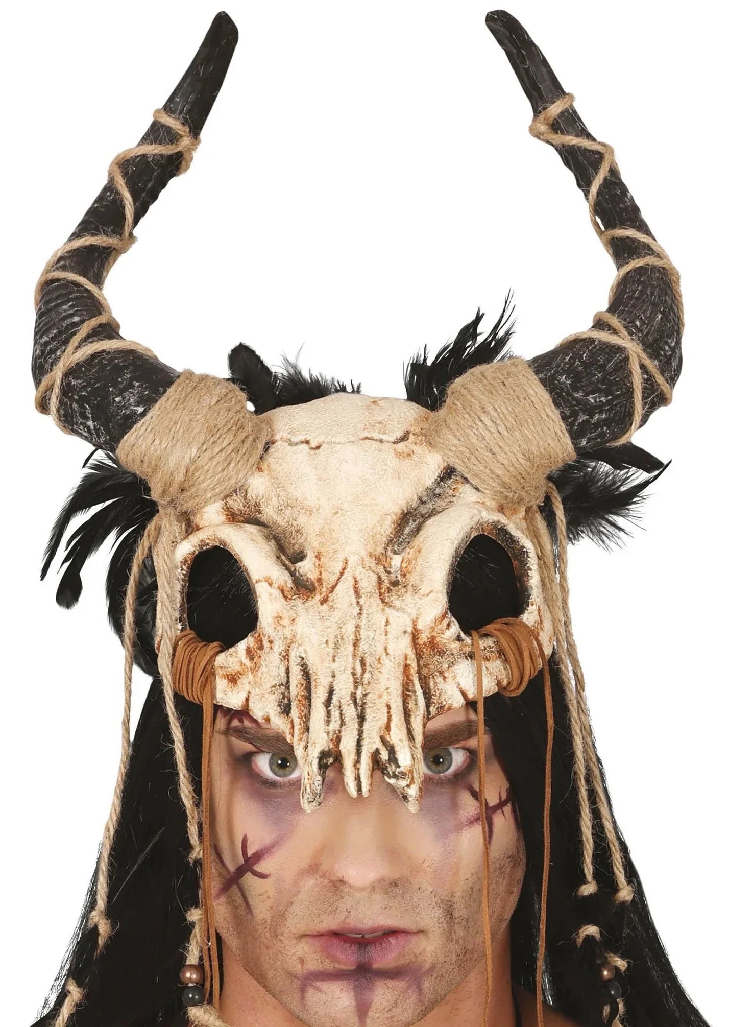 Media Máscara de Cráneo Animal con Cuernos Máscaras Halloween Guirca