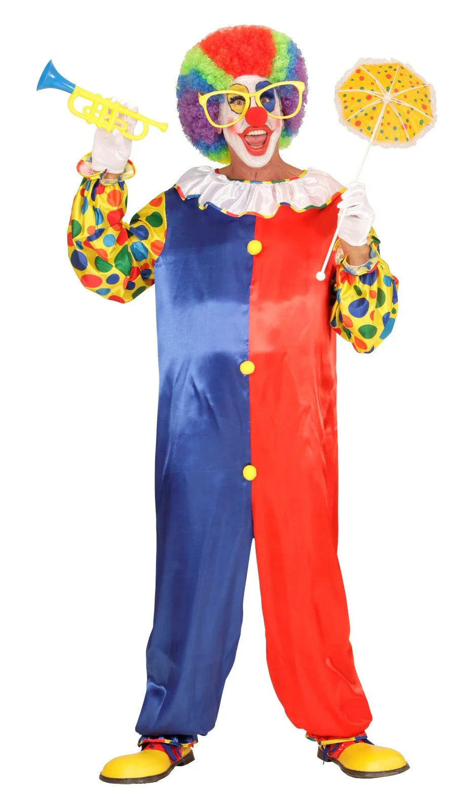 Disfraz de Payaso Rojo y Azul para Hombre Payasos, Bufones y Arlequines Widmann