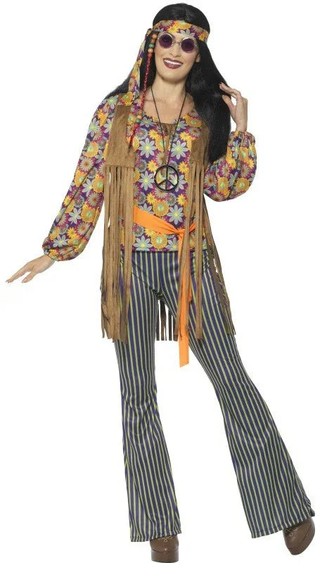 Disfraz de Hippie con Chaleco de Flecos para Mujer Hippies Smiffys