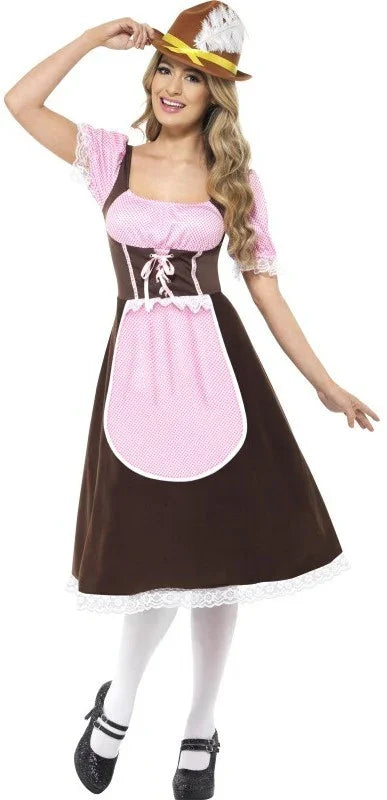 Disfraz de Tirolesa Rosa Largo para Mujer Tiroleses Oktoberfest Smiffys