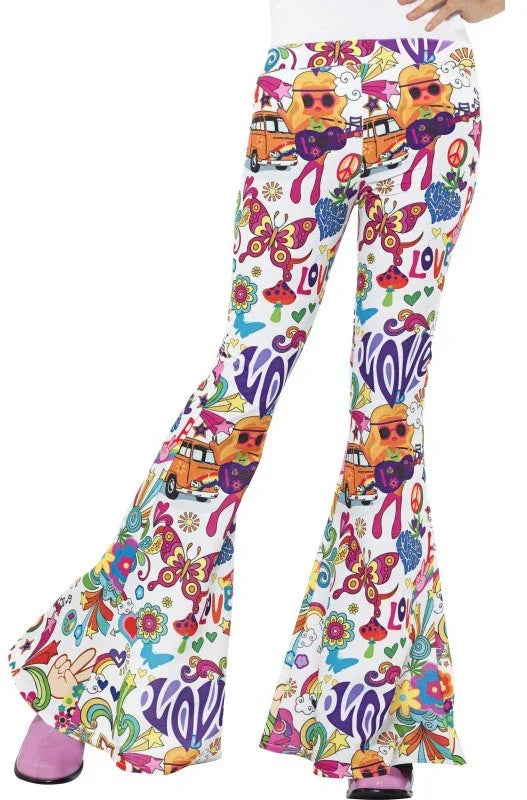 Pantalones de Campana Sesenteros Flower Power para Mujer Complementos Hippies Smiffys