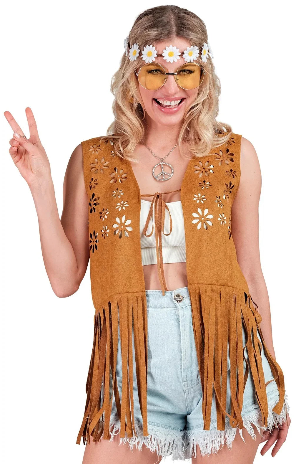 Chaleco Hippie Marrón con Flecos Hippie Widmann