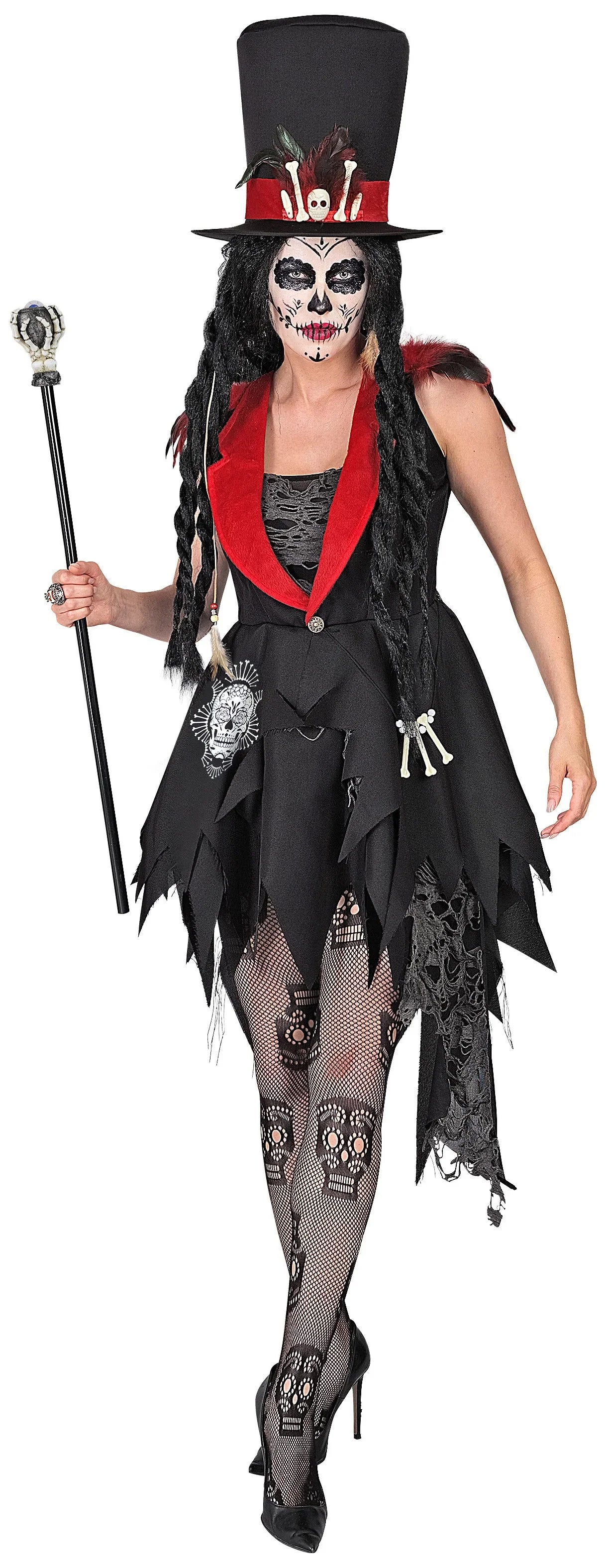 Disfraz de Esqueleto Vudú con Sombrero para Mujer Esqueletos Widmann
