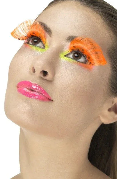 Pestañas Naranja Fosforito con Lunares Negros Pestañas Smiffys
