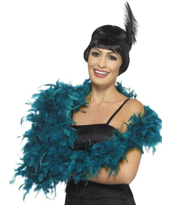 Boa de Plumas Azul Verdoso Complementos Charlestón y Gangster Smiffys