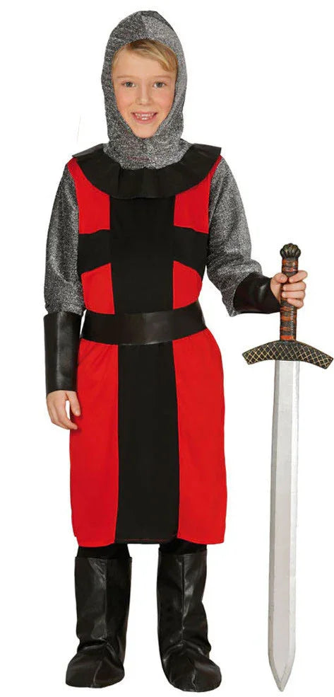 Disfraz de Caballero Medieval Rojo y Negro para Niño Medievales Guirca