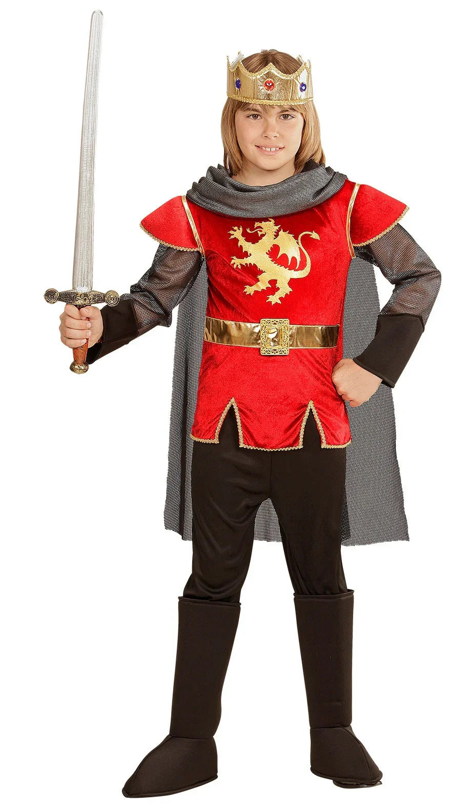 Disfraz de Rey Arturo Rojo para Niño Medieval Infantiles Widmann