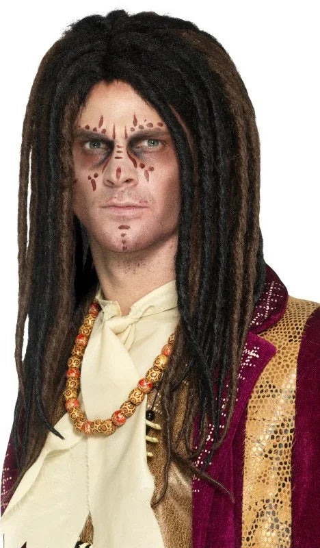 Peluca Vudú con Rastas Marrones y Negras Accesorios Halloween Smiffys