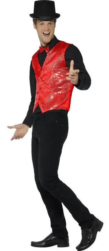 Chaleco Rojo de Lentejuelas para Hombre Chaquetas, Chalecos y Camisas Smiffys
