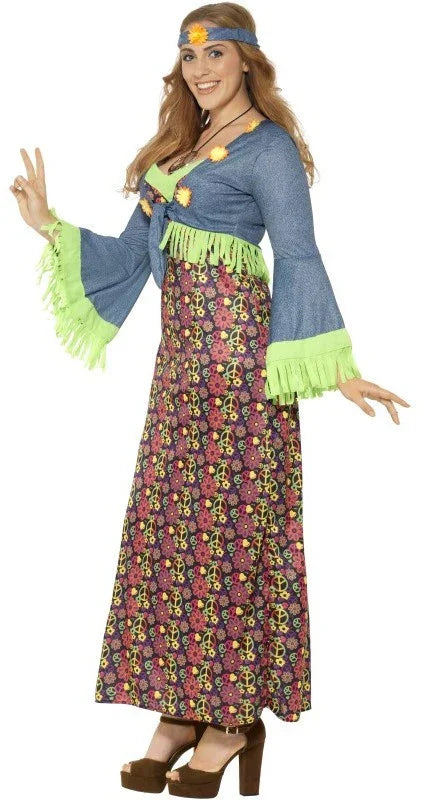 Disfraz de Hippie Azul en Talla Grande para Mujer Hippies Smiffys