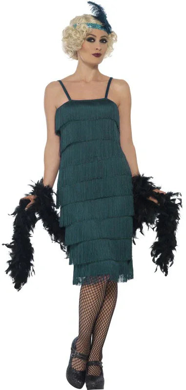 Disfraz de Charlestón Verde Oscuro Largo Años 20 Charleston y Gangster Smiffys