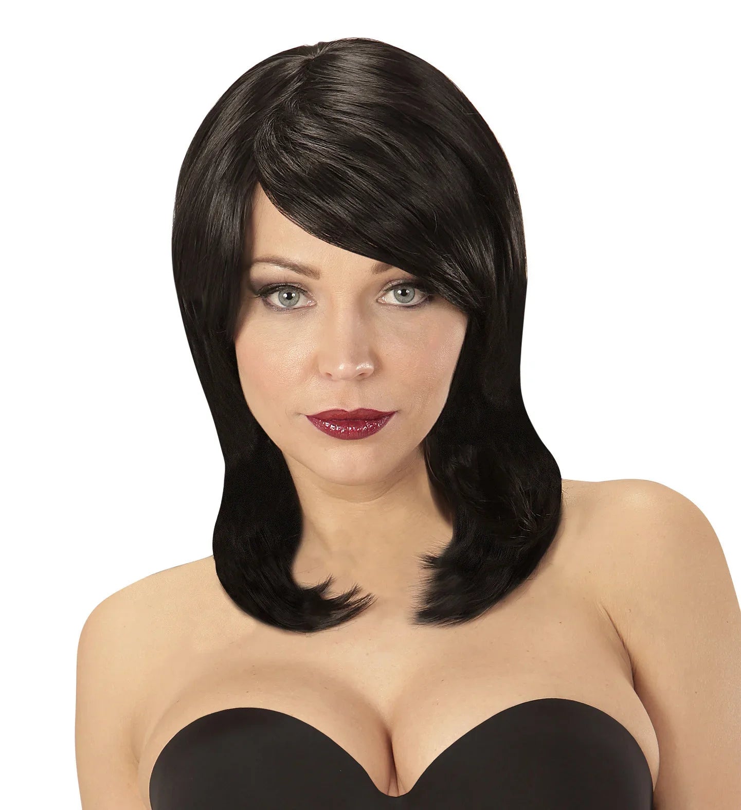 Peluca Morena de Media Melena con Flequillo Premium Pelucas Premium Widmann