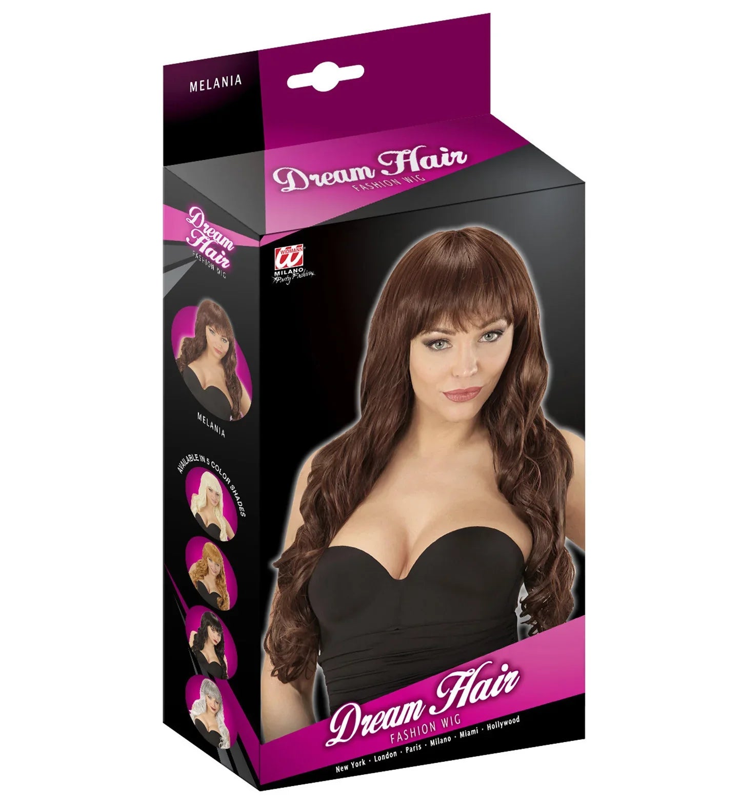 Peluca Castaña Ondulada con Flequillo Premium Pelucas Premium Widmann