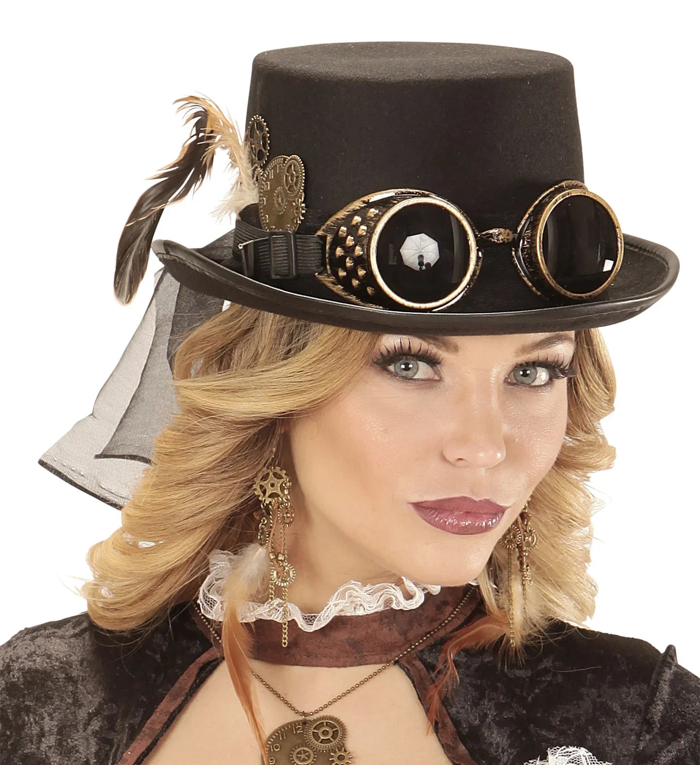 Chistera Steampunk con Gafas y Plumas Steampunk Widmann