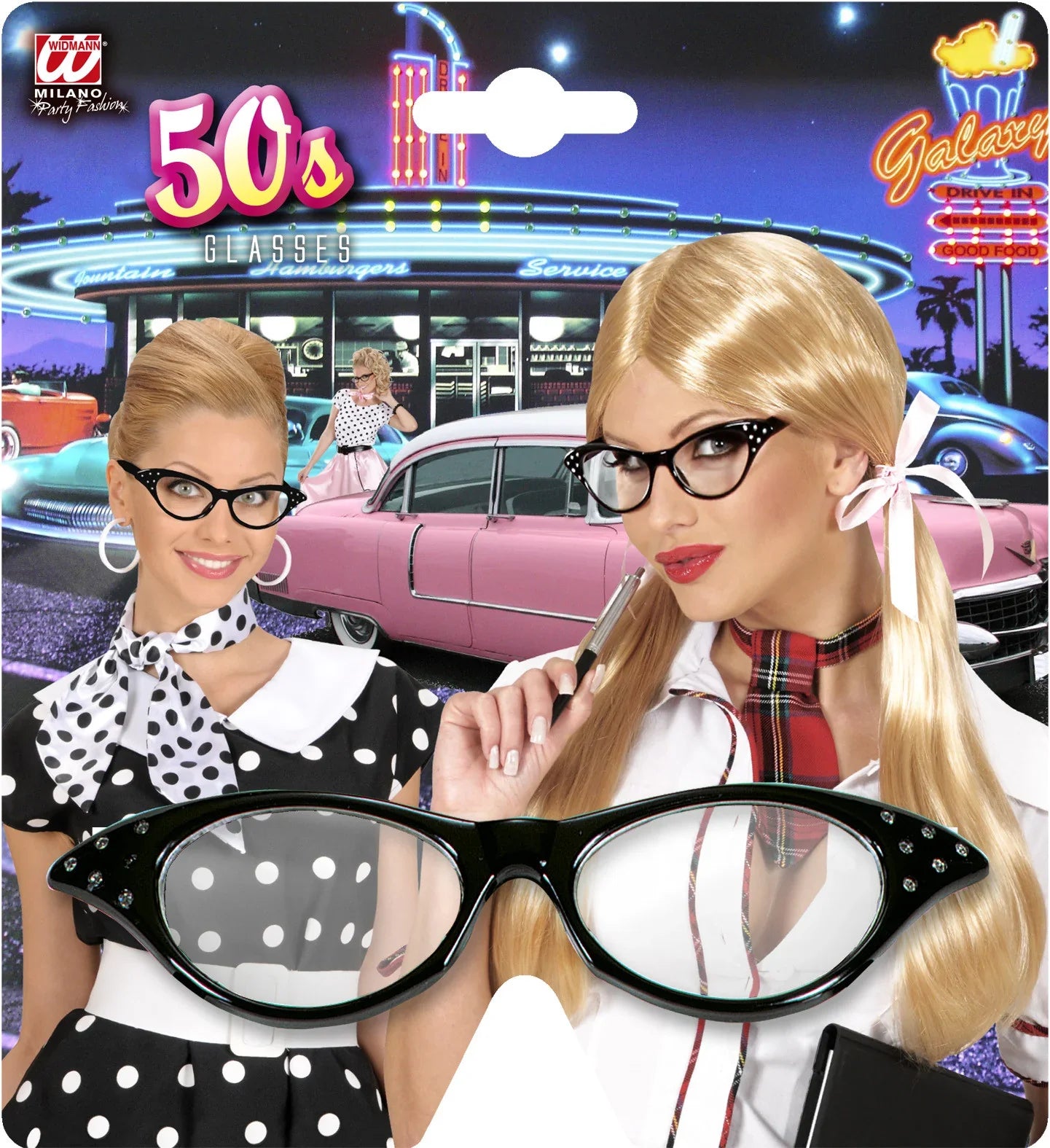 Gafas Negras Años 50 con Brillantes Complementos Grease Años 40 - 50 Widmann