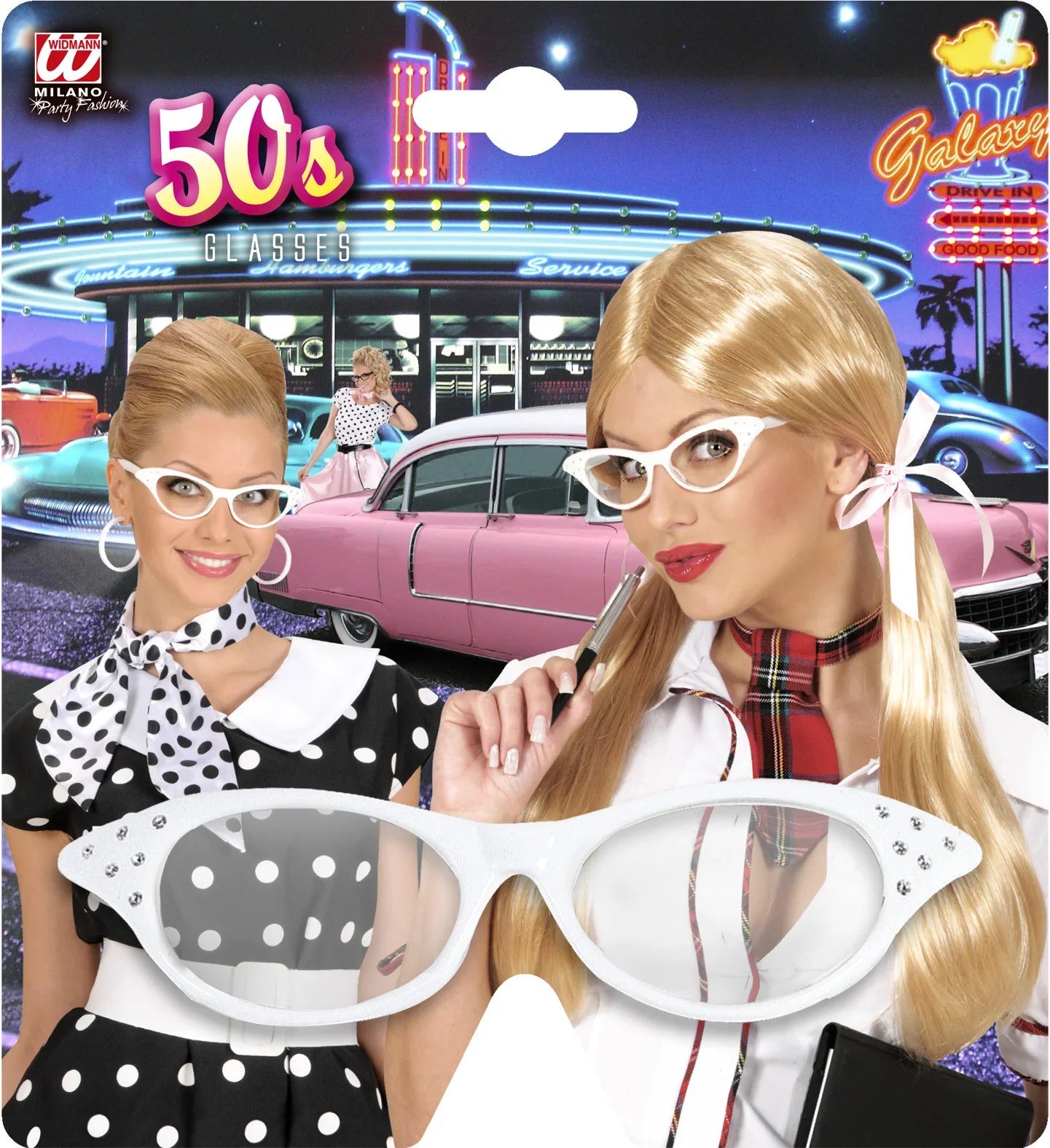 Gafas Blancas Años 50 con Brillantes Complementos Grease Años 40 - 50 Widmann