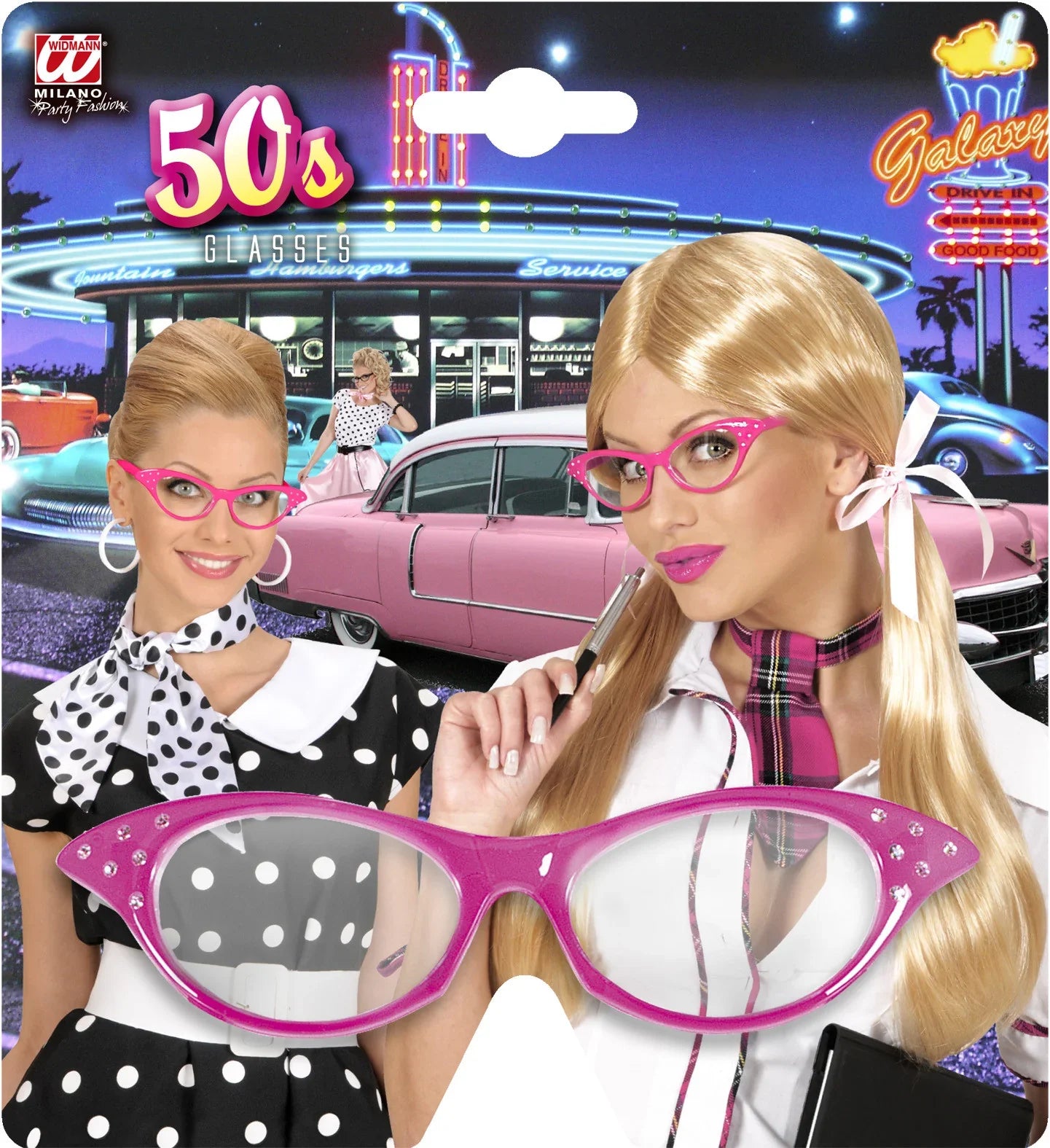 Gafas Rosas Años 50 con Brillantes Complementos Grease Años 40 - 50 Widmann