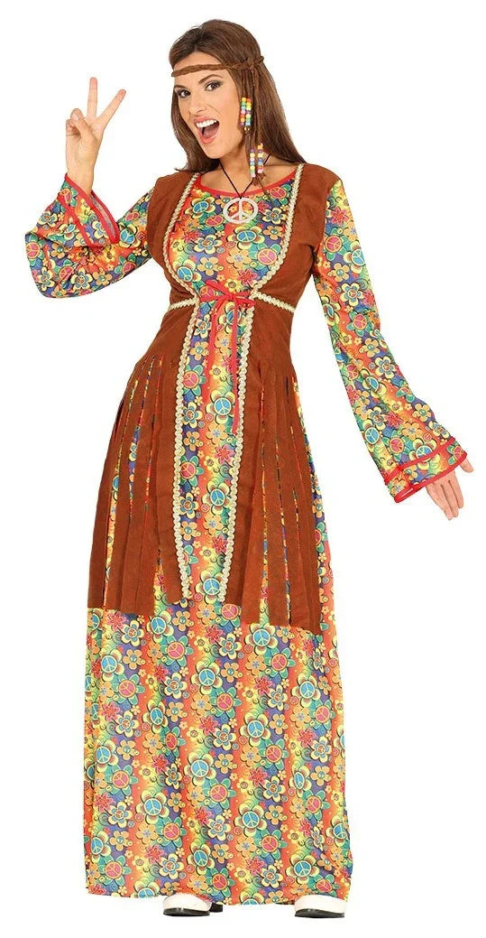 Disfraz de Hippie Largo con Chaleco para Mujer Hippies Guirca