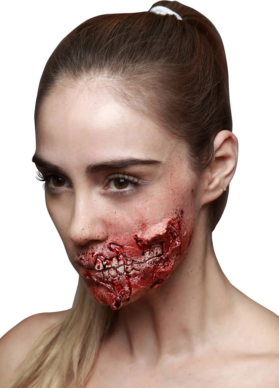 Prótesis de Dentadura Asomando de Látex Prótesis y Heridas Viving