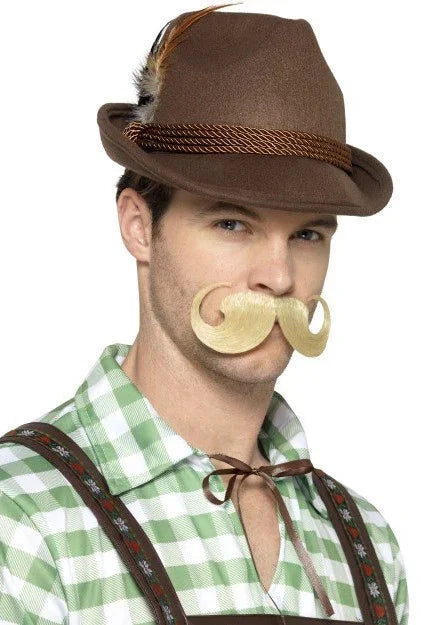 Sombrero Tirolés Marrón con Pluma Complementos Oktoberfest Smiffys