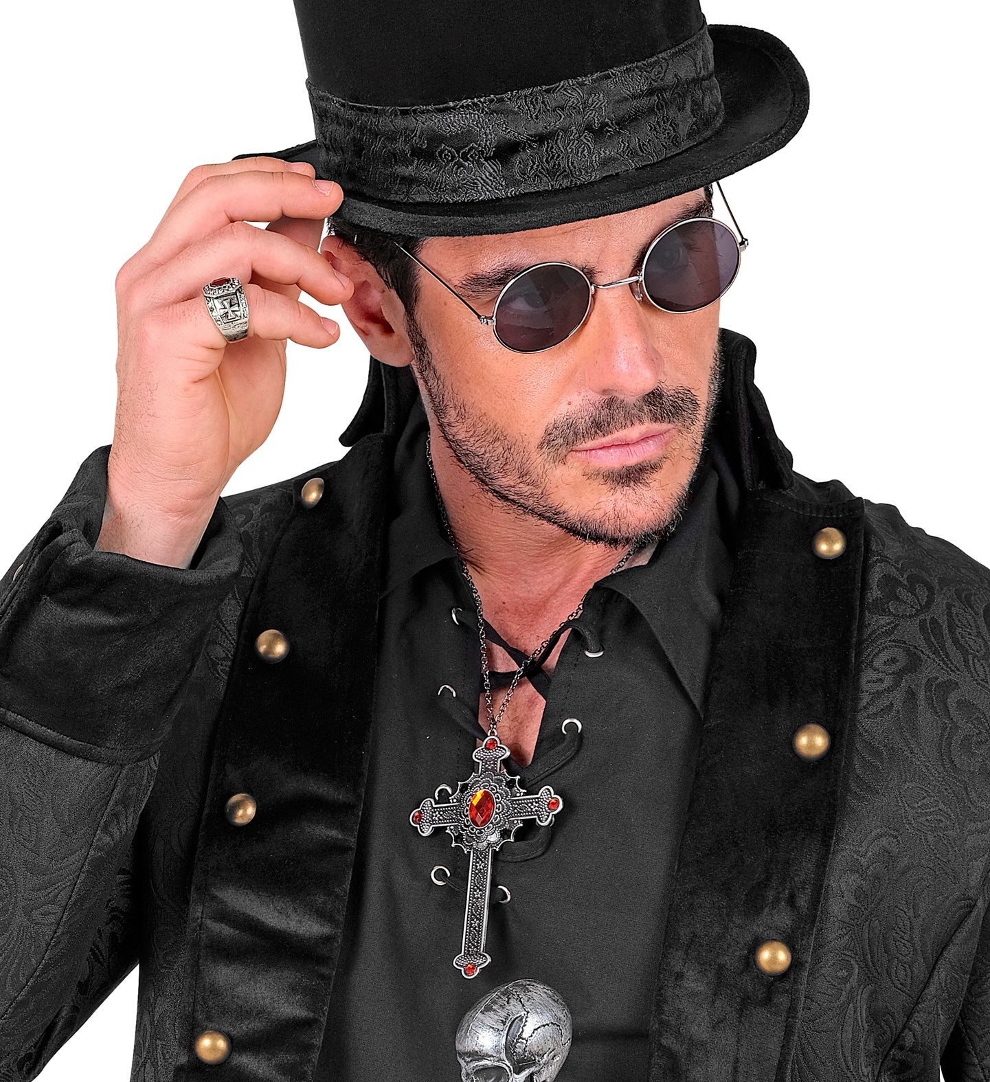 Collare da Vampira con Croce Nera con Gemme Rosse