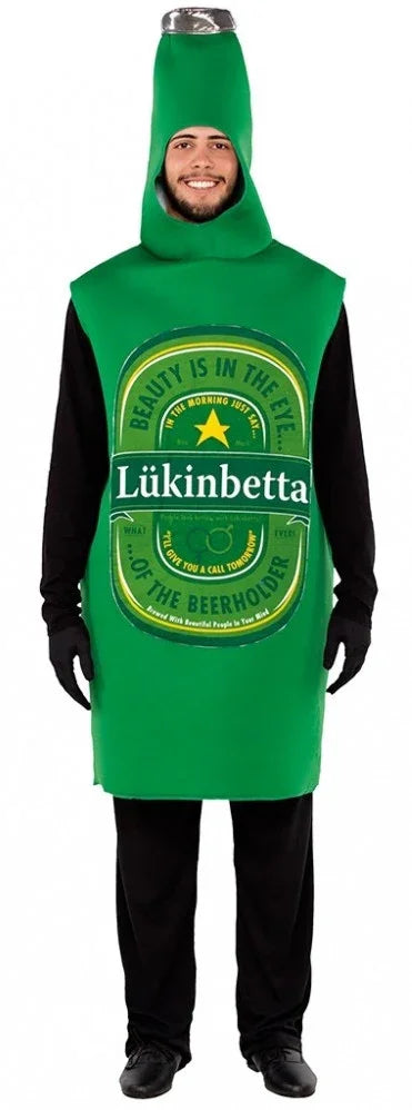 Disfraz de Botellín de Cerveza Verde para Adulto Bebida y Comida Kimokawaii