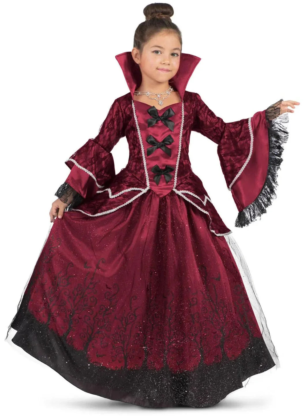 Disfraz de Condesa Vampira Granate para Niña Vampiros y vampiresas Viving