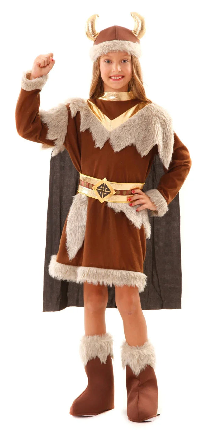 Disfraz de Vikinga Marrón para Niña Vikingo EuroCarnavales