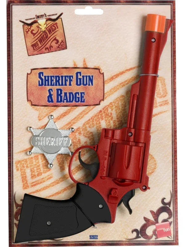 Pistola Roja de Vaquero con Placa Complementos Vaqueros Smiffys
