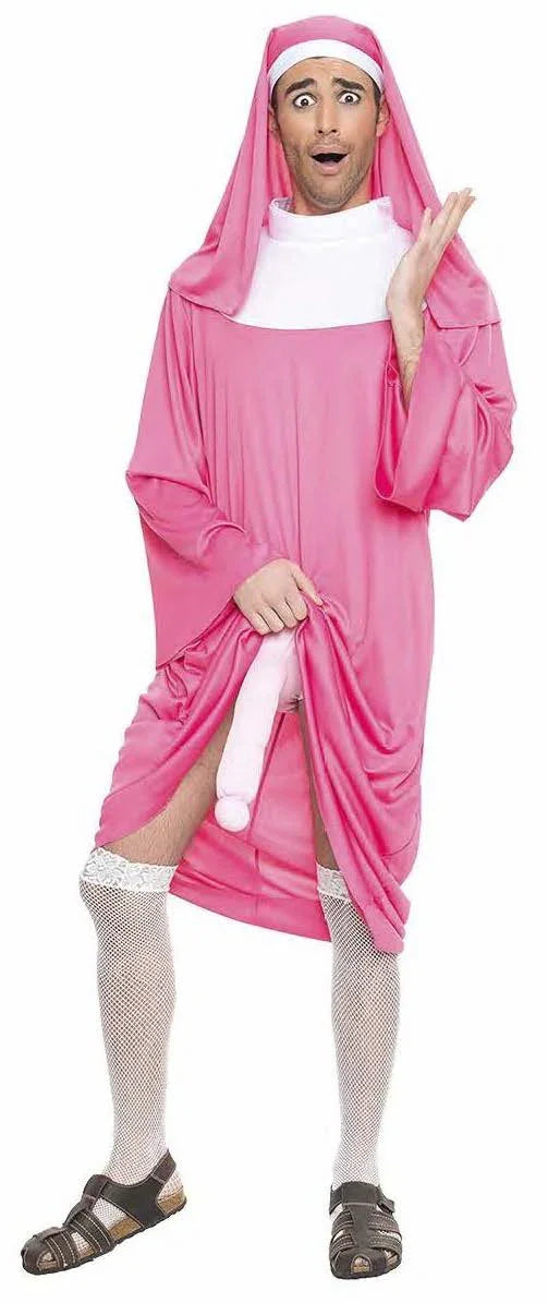 Disfraz de Monja Rosa con Sorpresa para Adulto Religiosos Kimokawaii