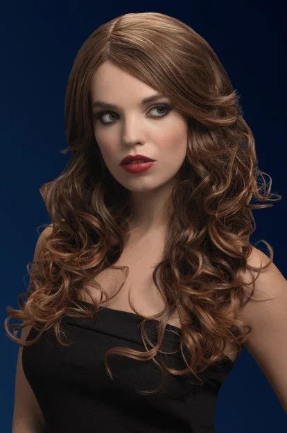 Peluca Castaña Larga Ondulada Premium Pelucas Castañas Smiffys