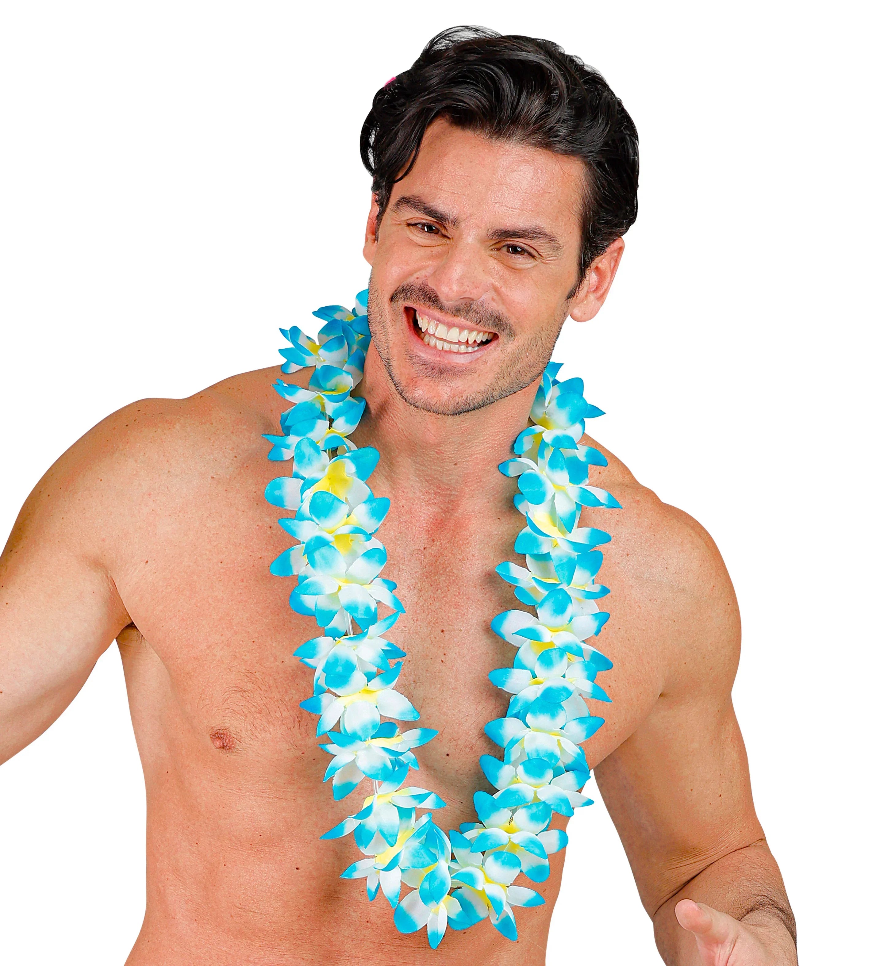 Collar Hawaiano de Flores Tropicales Azules y Blancas Collares Hawaianos Widmann