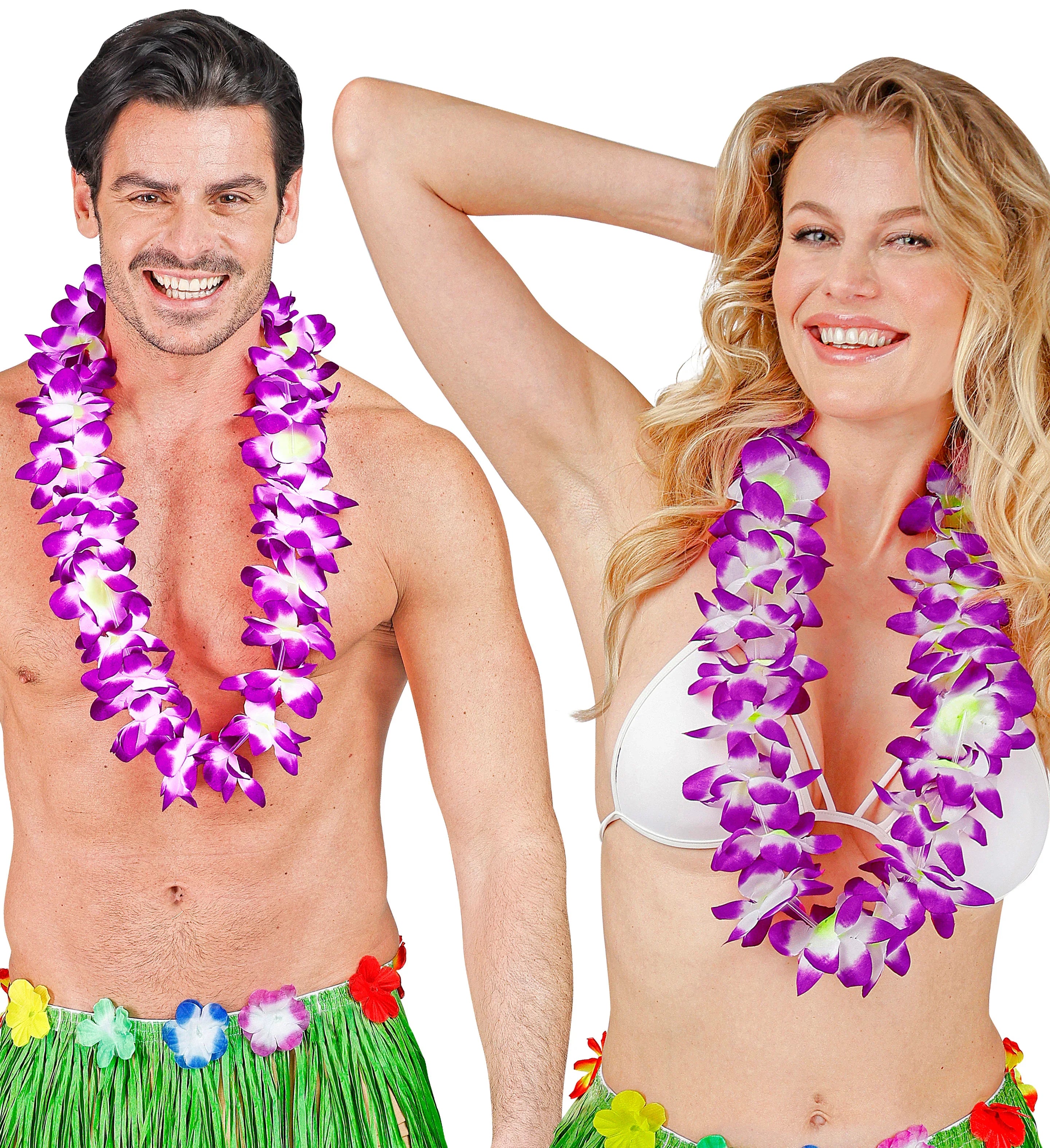 Collar Hawaiano de Flores Tropicales Moradas y Blancas Collares Hawaianos Widmann