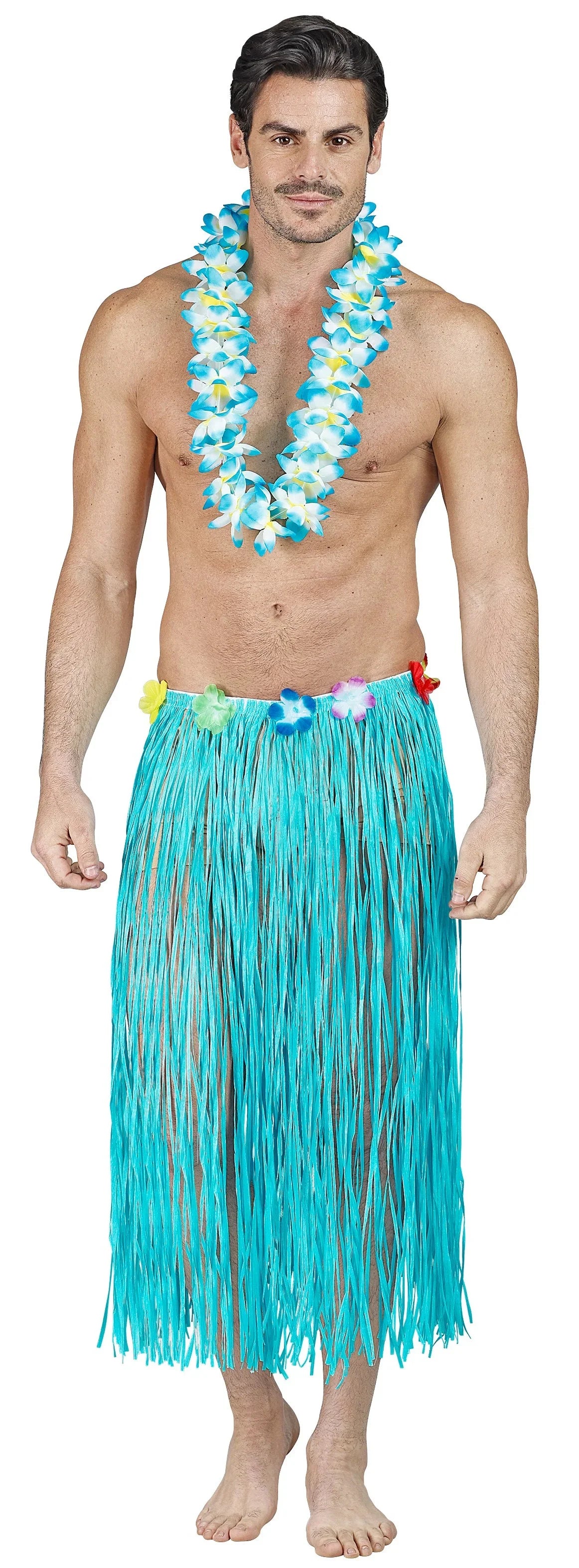 Falda Hawaiana Azul con Flores Tropicales de Colores Faldas Hawaianas Widmann